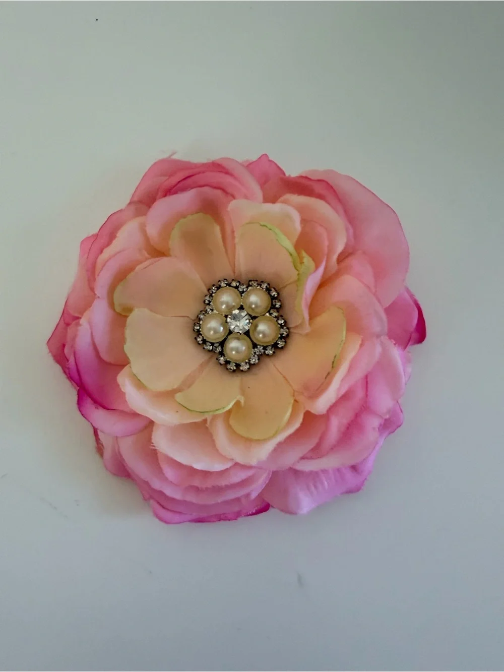 Pink Flower Hair Clip Pearl Rhinestone Center Large Floral Hair Accessory